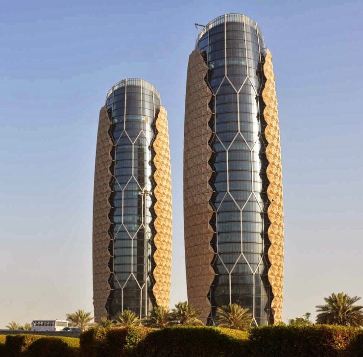 While the height of the towers might not seem that impressive for the UAE – they're 145 meters tall with 29 floors – take a look at the beautifully intricate facades.